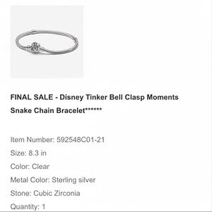 Disney Sterling Silver Tinker Bell Bracelet